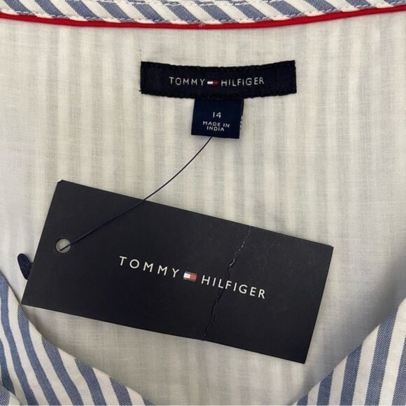Tommy Hilfiger NWT dress white blue stripes 100%cotton sleeveless V neck size 14 - Picture 3 of 12
